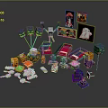 Halloween Themed Building Block Scene Components With Pumpkin Lanterns Ghost Decorations And Tombstone Figures