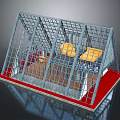 Modern Architectural Structure With Metal Grid Yellow Seats And Red Base Design