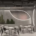 Modern Hotel Mahjong Room Interior With White Tables Chairs Green Plants And Wall Decor
