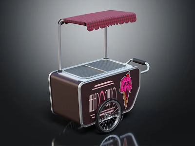 Mobile Ice Cream Cart With Red Awning Tip Top Logo And Ice Cream Cone Graphic 3d model