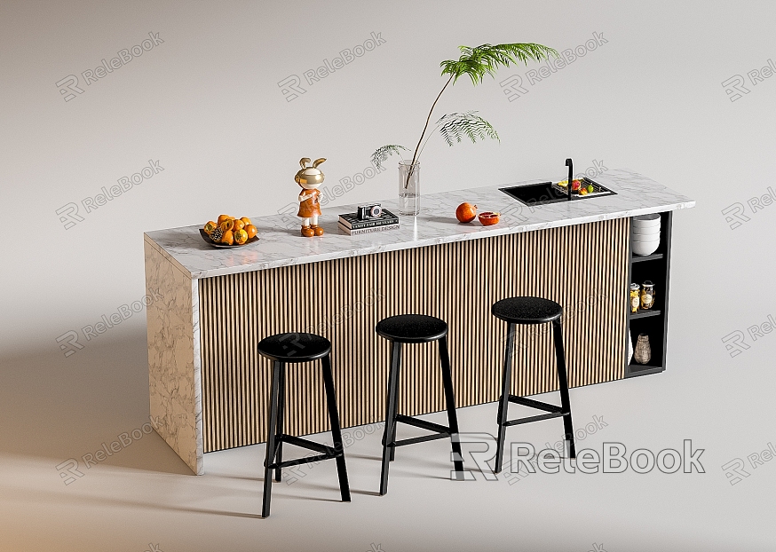 Modern Bar Chair Combination Western Kitchen Bar Counter Central Island Sink Bar Chair model