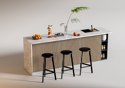 Modern Bar Chair Combination Western Kitchen Bar Counter Central Island Sink Bar Chair 3d model