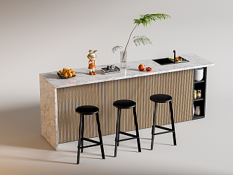 Modern Bar Chair Combination Western Kitchen Bar Counter Central Island Sink Bar Chair 3d model