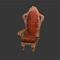 Red Upholstered Wooden Chair With Decorative Nails And Carved Armrests