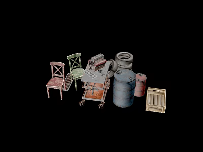 Industrial Equipment Featuring Mechanical Parts Metal Barrels And Tool Racks 3d model