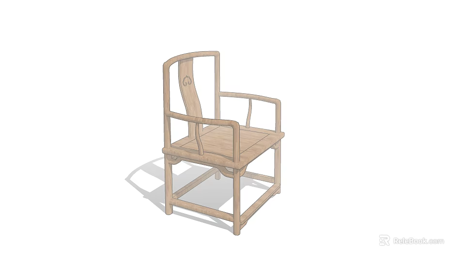 Traditional Chinese Style Wooden Leisure Chair With Simple Backrest And Armrest Design 3d model 