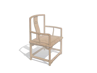 Traditional Chinese Style Wooden Leisure Chair With Simple Backrest And Armrest Design 3d model