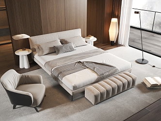 Minotti Double Bedroom Light Luxury Bedroom Double Bed Leisure Chair Small Chandelier 3d model