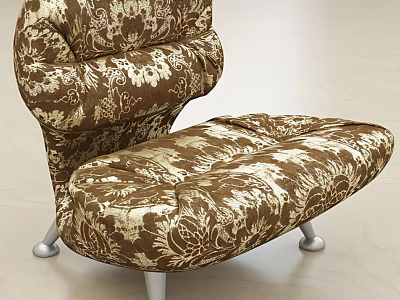 Elegant Single Sofa With Brown Beige Floral Fabric Pattern And Matching Ottoman Design 3d model