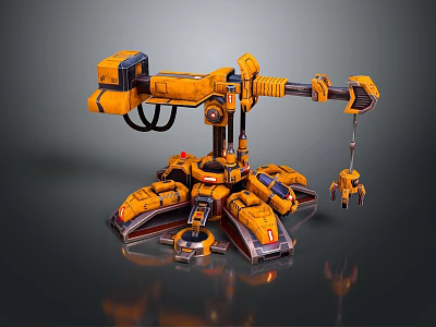 Yellow Industrial Robotic Equipment With Multiple Mechanical Arms And Heavy Duty Structure 3d model