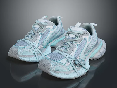 Light Blue And Gray Casual Sneakers With Mesh Design And Modern Look 3d model