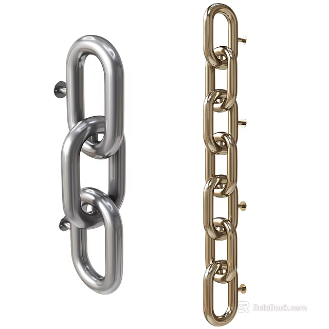 Silver And Golden Metal Chain Links With Interconnected Design Elements 3d model 