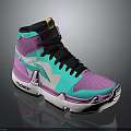 Color Blocked High Top Sneakers In Pink Turquoise Black With White Sole And Black Laces