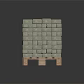 Stacked Green Bricks Arranged On Wooden Pallet With White Circular Mat