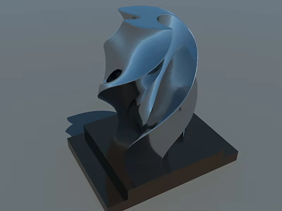Plaza Landscape Featuring Modern Metallic Sculpture With Sleek Silver Design And Black Square Base 3d model