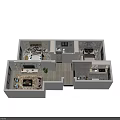 Birds Eye View Floor Plan Of Modern Interior With Multiple Rooms And Furniture Layout