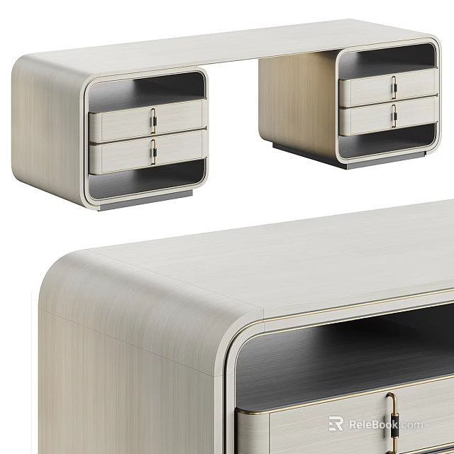 Elegant Modern Wooden Desk With Multiple Drawers And Sleek Storage Design 3d model 