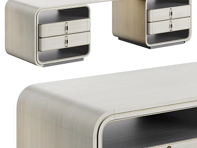 Elegant Modern Wooden Desk With Multiple Drawers And Sleek Storage Design 3d model