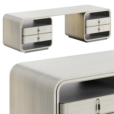 Elegant Modern Wooden Desk With Multiple Drawers And Sleek Storage Design 3d model