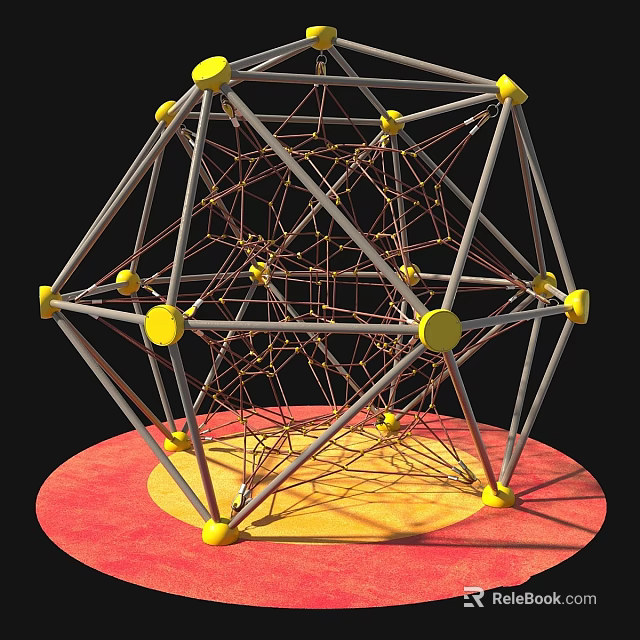 Industrial Equipment Metal Frame Polyhedral Structure with Yellow Connectors Net Design on Red Yellow Base 3d model 