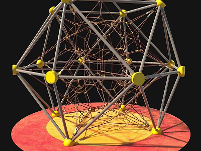 Industrial Equipment Metal Frame Polyhedral Structure with Yellow Connectors Net Design on Red Yellow Base 3d model