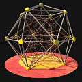 Industrial Equipment Metal Frame Polyhedral Structure with Yellow Connectors Net Design on Red Yellow Base