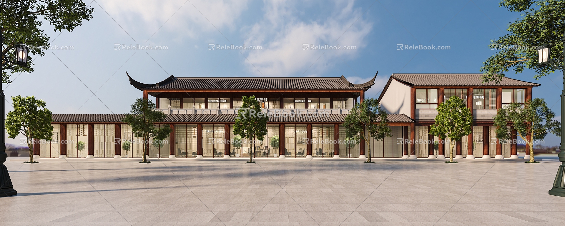 New Chinese Restaurant Architecture Restaurant Appearance 3d model