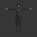 3D Character Model In Dark Bodysuit With Goggles And Armor Standing Arms Outstretched