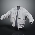 Gray Stand Collar Jacket With Loose Fit Long Sleeves Two Front Pockets And Zipper Closure
