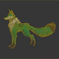 Artistic Green Fox Character As Fantasy Creature With White Fur Purple Tail Standing Pose