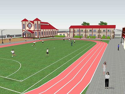 Chinese school model primary school European architecture 3d model