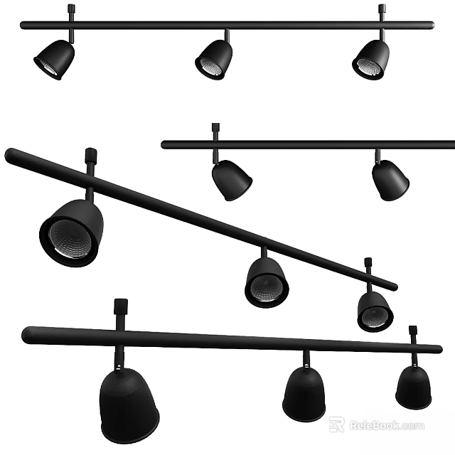 Black Track Mounted Spotlights And Recessed Downlights Modern Home Ceiling Lighting Fixtures Design 3d model 