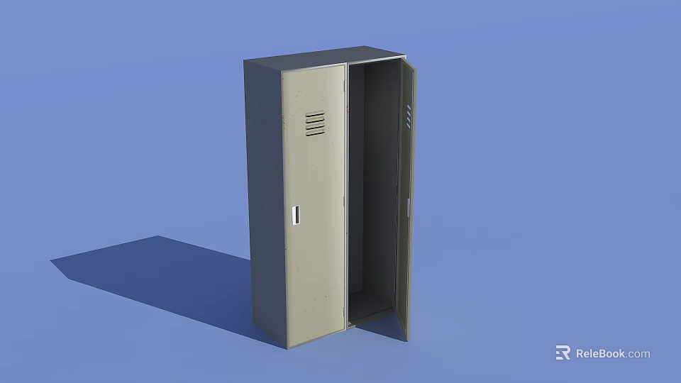 Gray Metal Locker With Open Door And Ventilation Slots On Blue Background 3d model 
