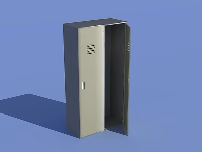 Gray Metal Locker With Open Door And Ventilation Slots On Blue Background 3d model