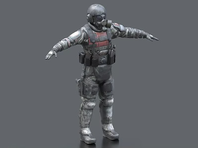 Man In Protective Suit Helmet Gas Mask And Tactical Gear Standing With Arms Outstretched 3d model