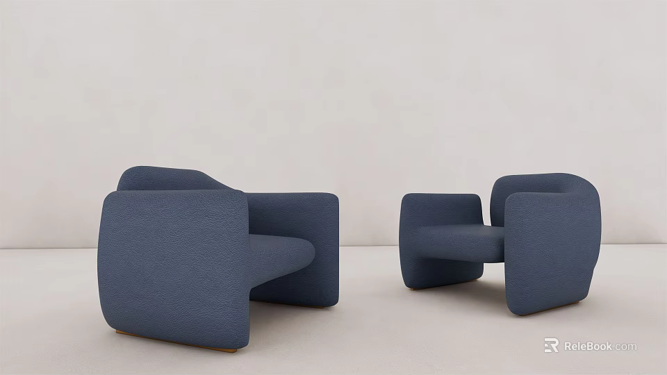 Modern Blue Single Sofa With Block Shaped Design In Light Background 3d model 