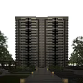 Modern High Rise Residential Building Exterior With Balconies And Green Surroundings