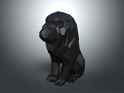 Black Low Poly Dog Sculpture With Geometric Design And Sitting Pose 3d model