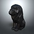Black Low Poly Dog Sculpture With Geometric Design And Sitting Pose