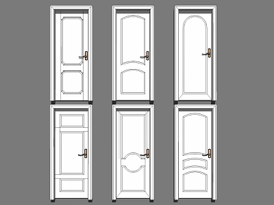 Various Swing Door Styles Featuring Decorative Panels And Classic Handles For Home 3d model