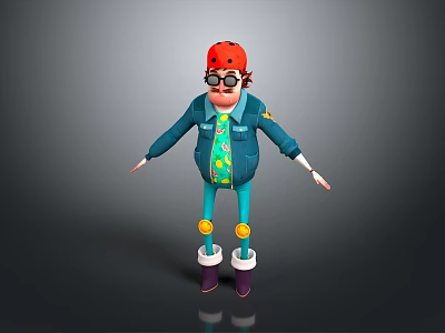 Colorful Doll With Red Helmet Glasses Blue Jacket Yellow Decorations And Purple Boots 3d model