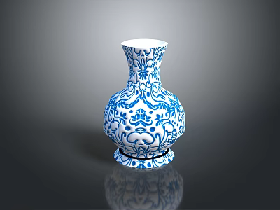 Elegant Blue And White Vase With Intricate Patterns For Home Decor 3d model