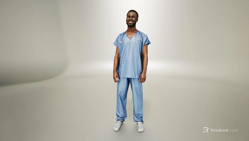 Man In Blue Scrubs Standing Full Body Against Light Colored Backdrop 3d model 