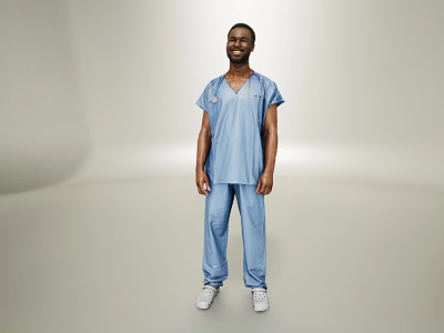 Man In Blue Scrubs Standing Full Body Against Light Colored Backdrop 3d model