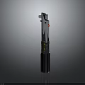 Silver Weapon With Black Base Yellow Accents Long Handle And Red Button 3d model