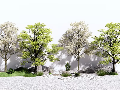 Elegant Arbor Garden Landscape With Green Leaves White Blossoms And Grass Stones 3d model