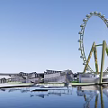 Modern Commercial Complex With Ferris Wheel Waterfront Green Space And Architectural Design