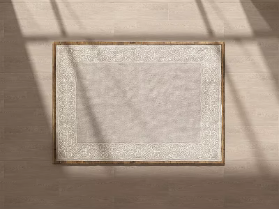 Square Rug With Intricate Border Design On Wooden Floor Under Natural Light 3d model
