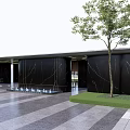 Modern Entrance Gate With Black Marble Walls Water Features And Tree In Paved Area