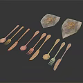 Elegant Wooden Tableware Set with Knives Forks Spoons and Decorative Patterned Napkins